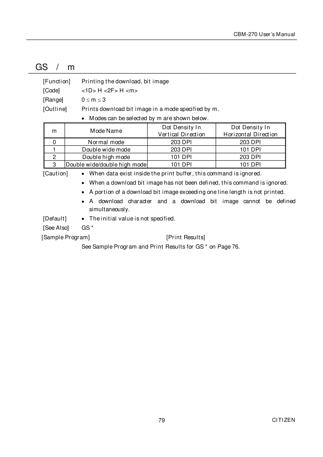 Citizen CBM-270 user manual GS / m 