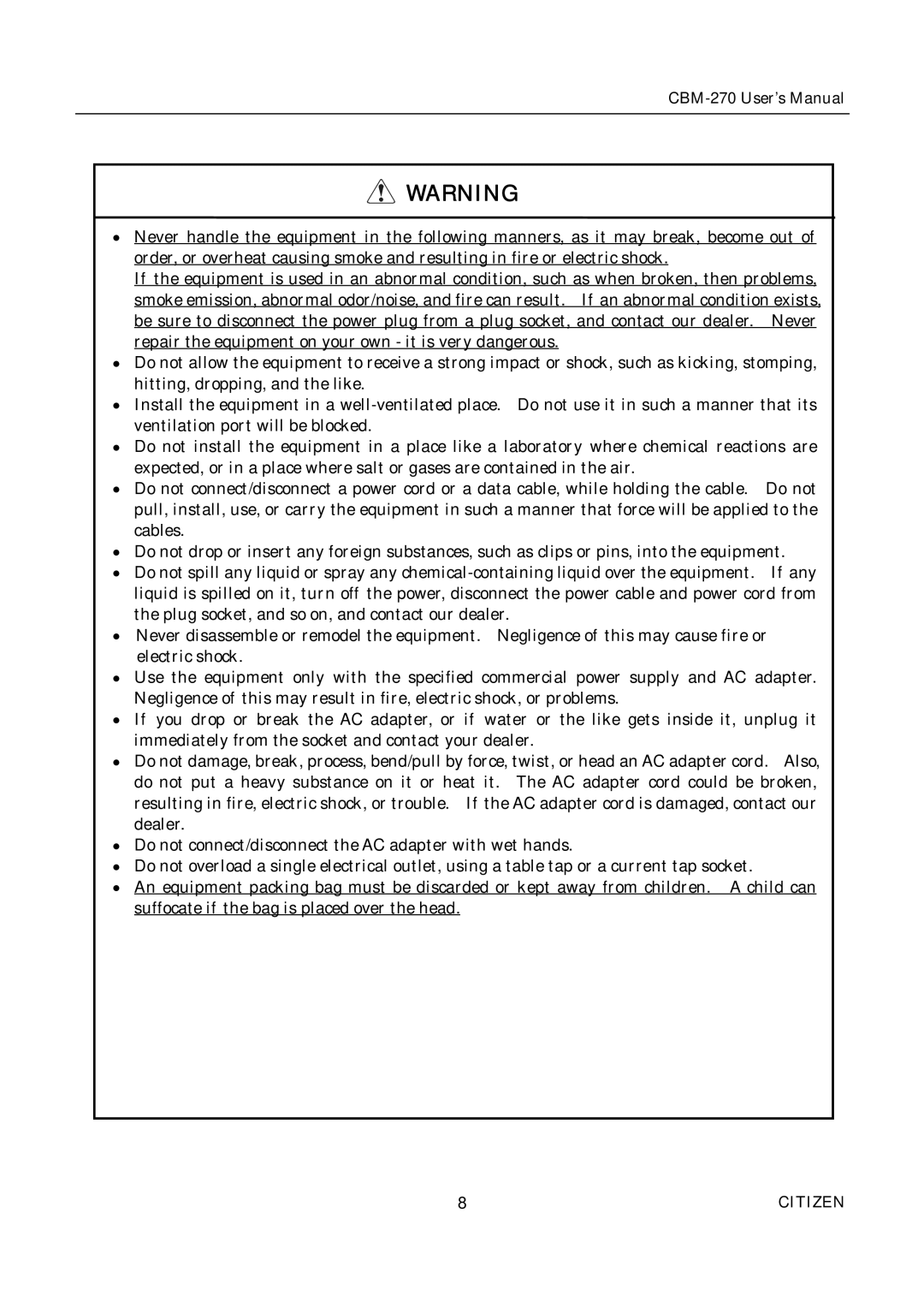 Citizen CBM-270 user manual Citizen 