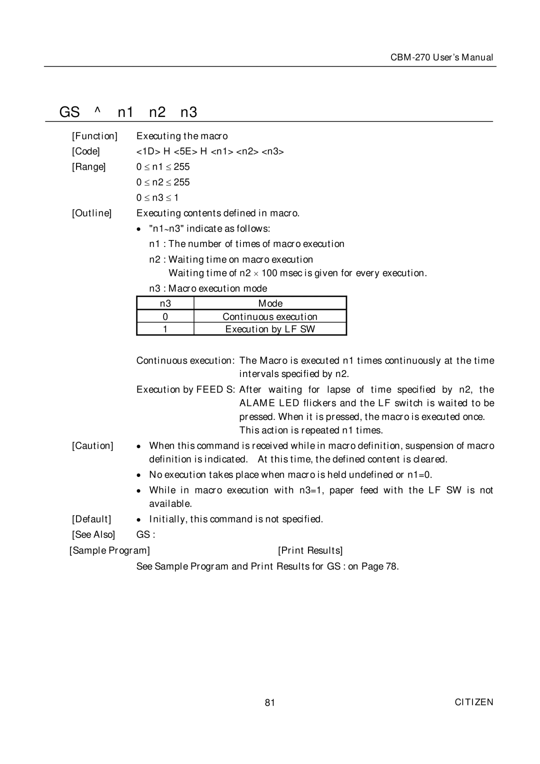 Citizen CBM-270 user manual GS n1 n2 n3 