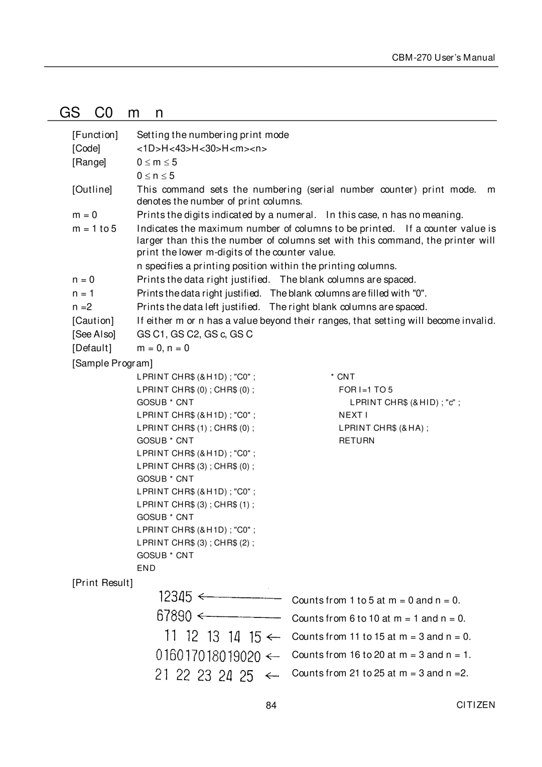 Citizen CBM-270 user manual GS C0 