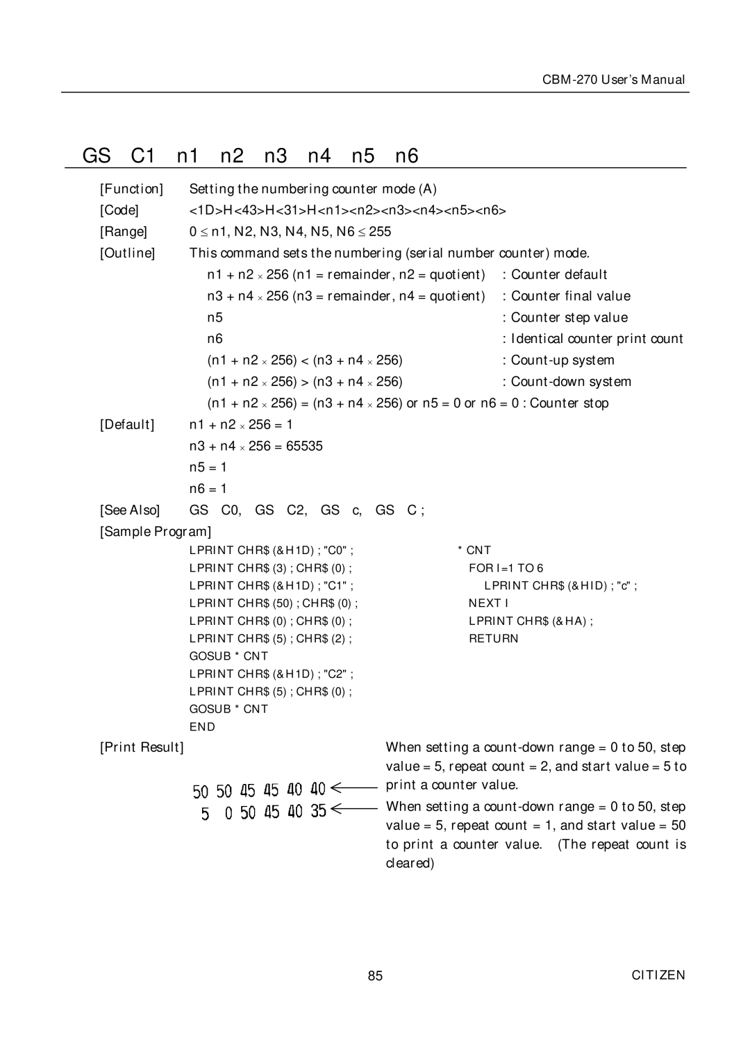 Citizen CBM-270 user manual Lprint CHR$ 0 CHR$ 