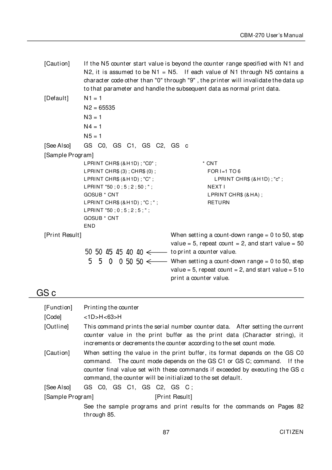 Citizen CBM-270 user manual GS c 