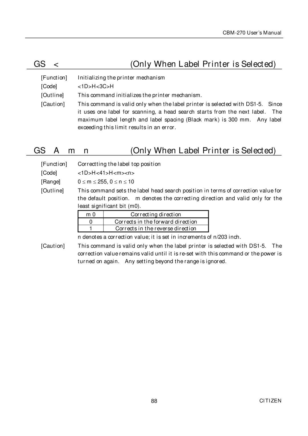 Citizen CBM-270 user manual GS a m Only When Label Printer is Selected 