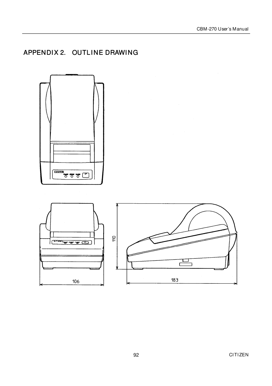 Citizen CBM-270 user manual Appendix 2. Outline Drawing 