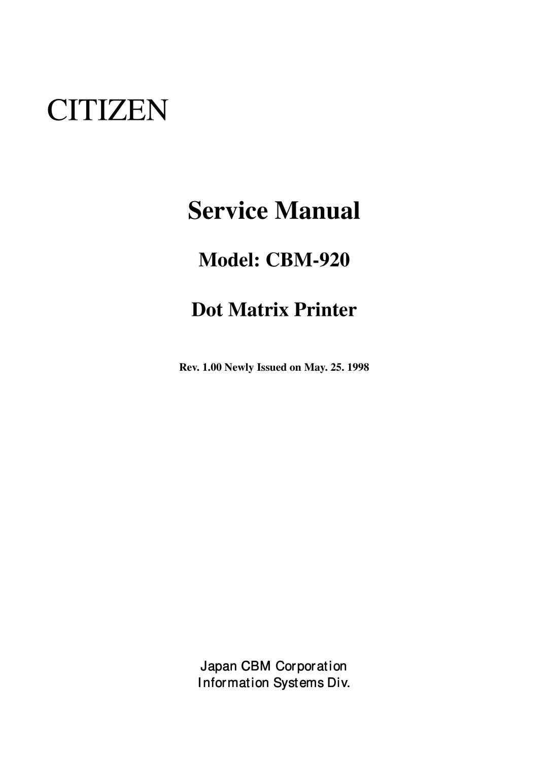 Citizen CBM-920 service manual Citizen 