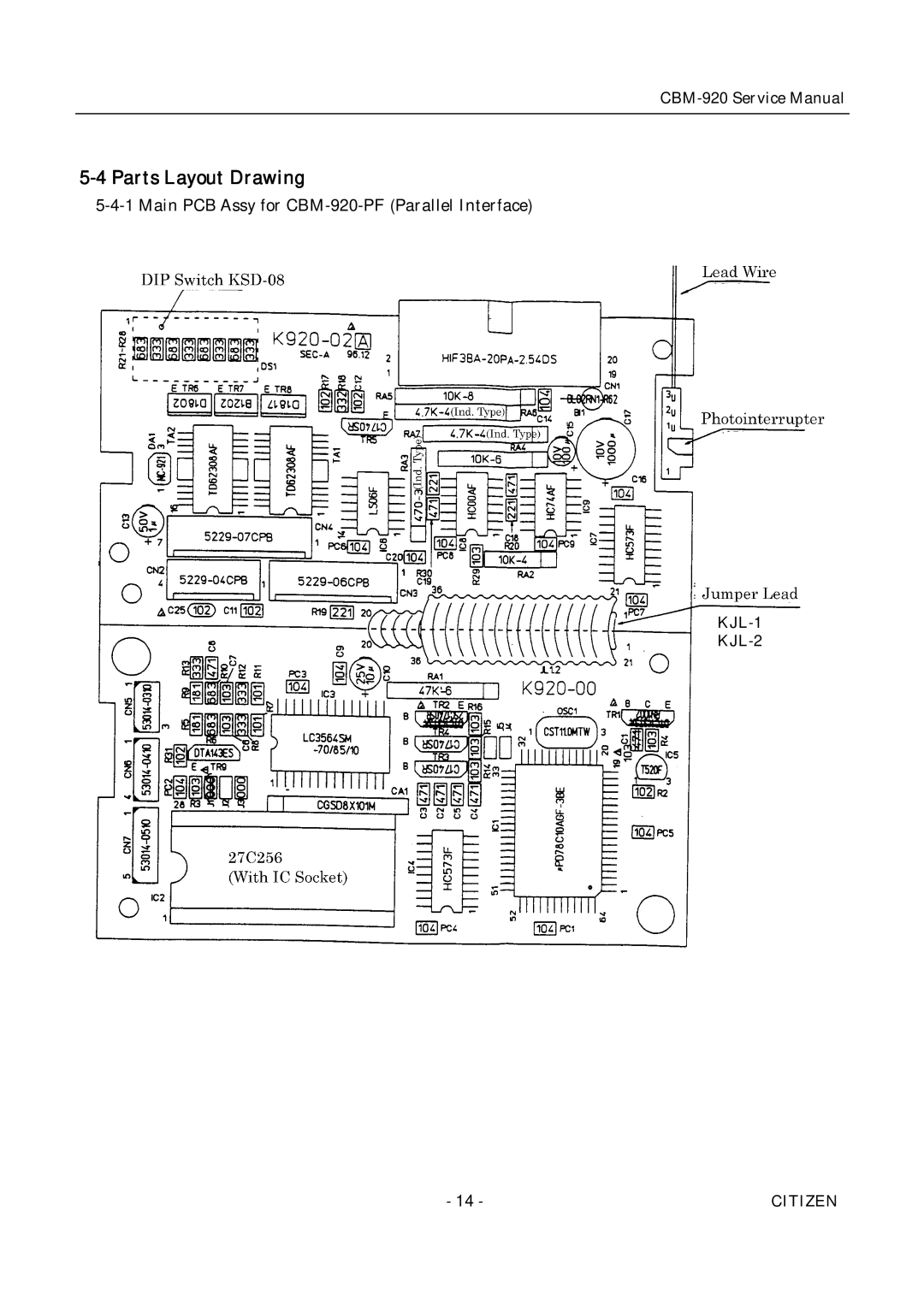 Citizen CBM-920 service manual Parts Layout Drawing 