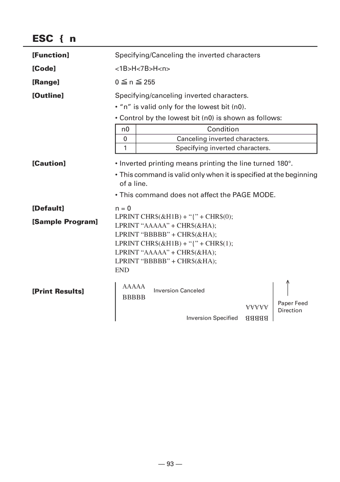 Citizen CBM1000 manual Function Code Range Outline, Default Sample Program Print Results 