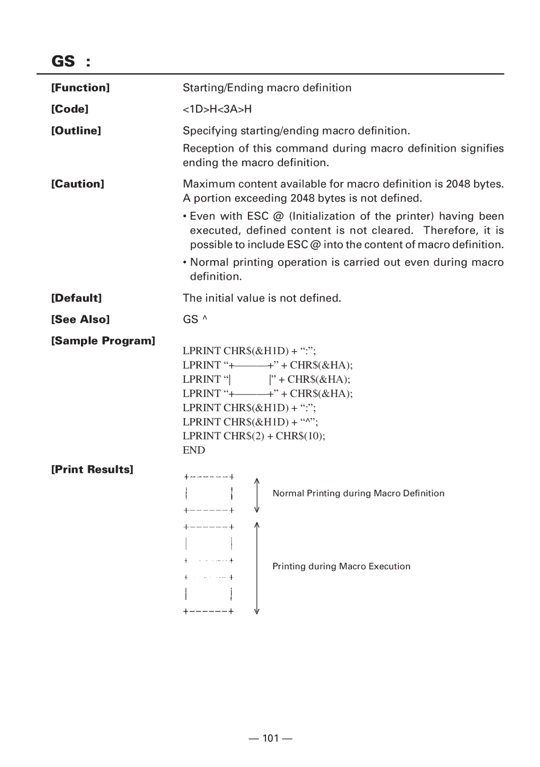 Citizen CBM1000 manual Specifying starting/ending macro definition 