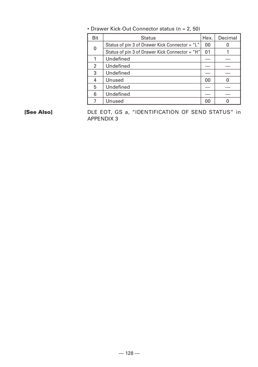 Citizen CBM1000 manual DLE EOT, GS a, Identification of Send Status 