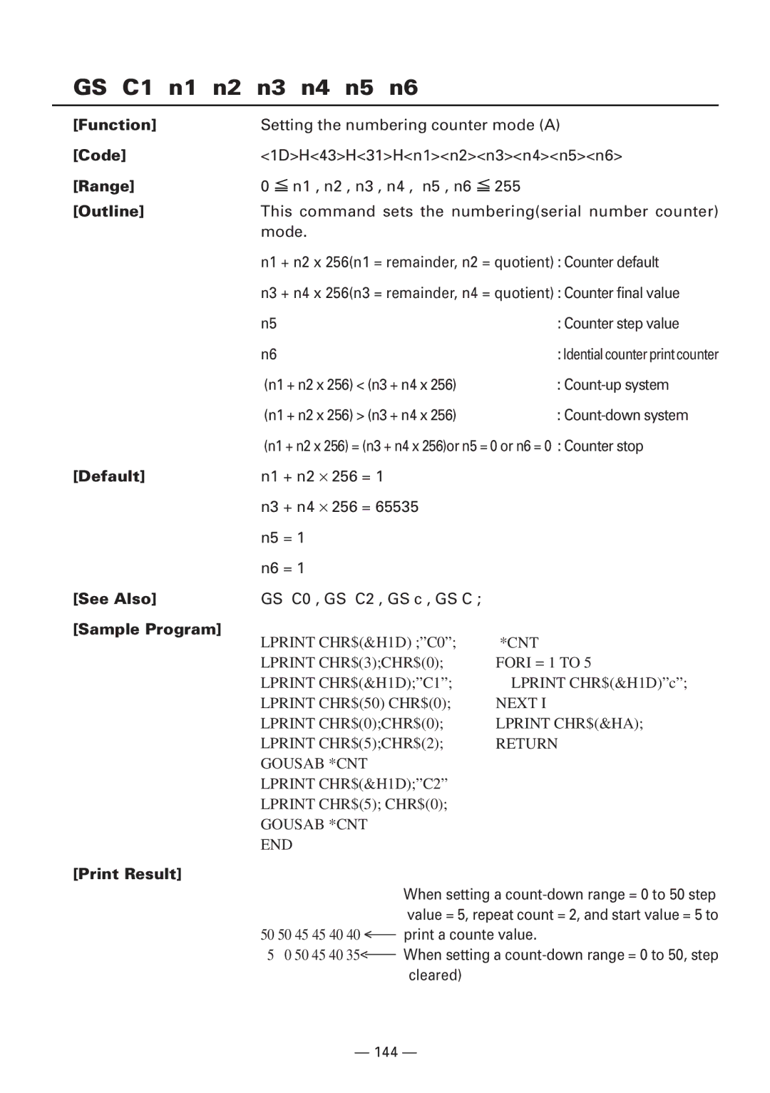 Citizen CBM1000 manual GS C1 n1 n2 n3 n4 n5 n6, Default 