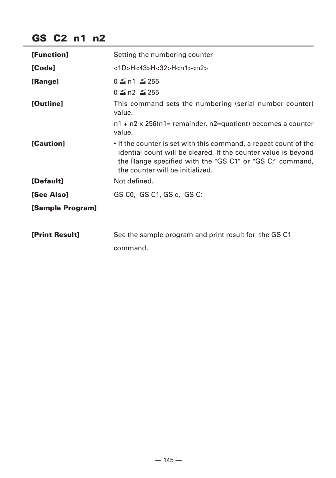 Citizen CBM1000 manual GS C2 n1 n2, Sample Program Print Result 