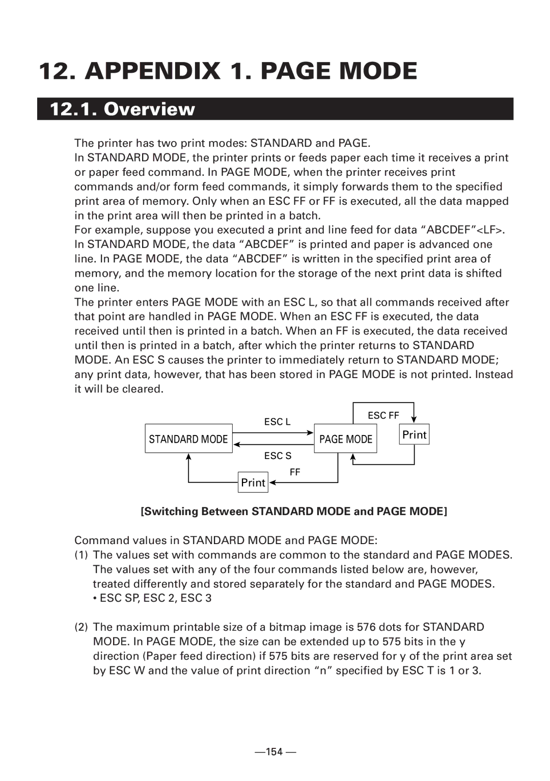 Citizen CBM1000 manual Appendix 1. page Mode, Overview, Switching Between Standard Mode and page Mode 