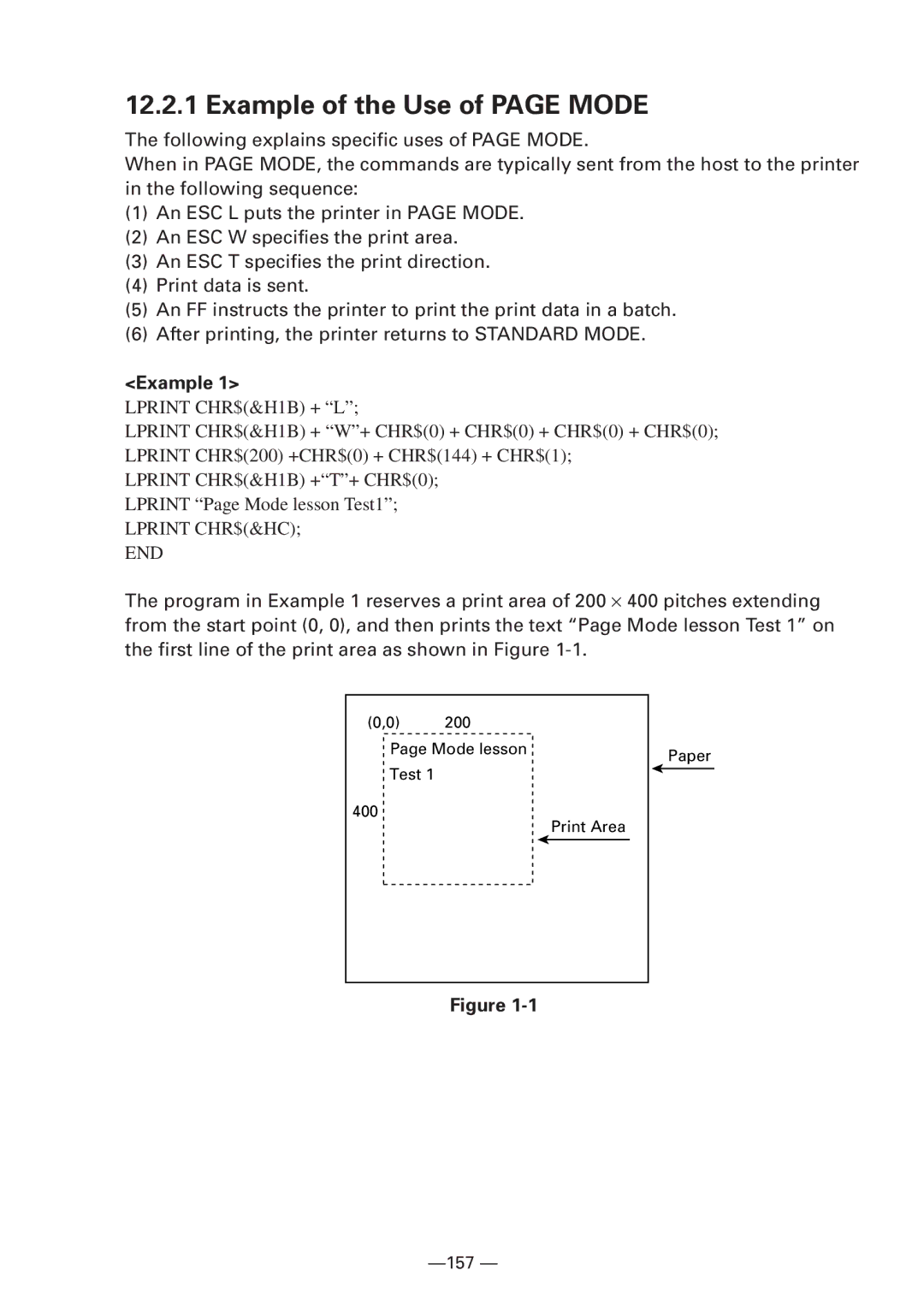 Citizen CBM1000 manual Example of the Use of page Mode 