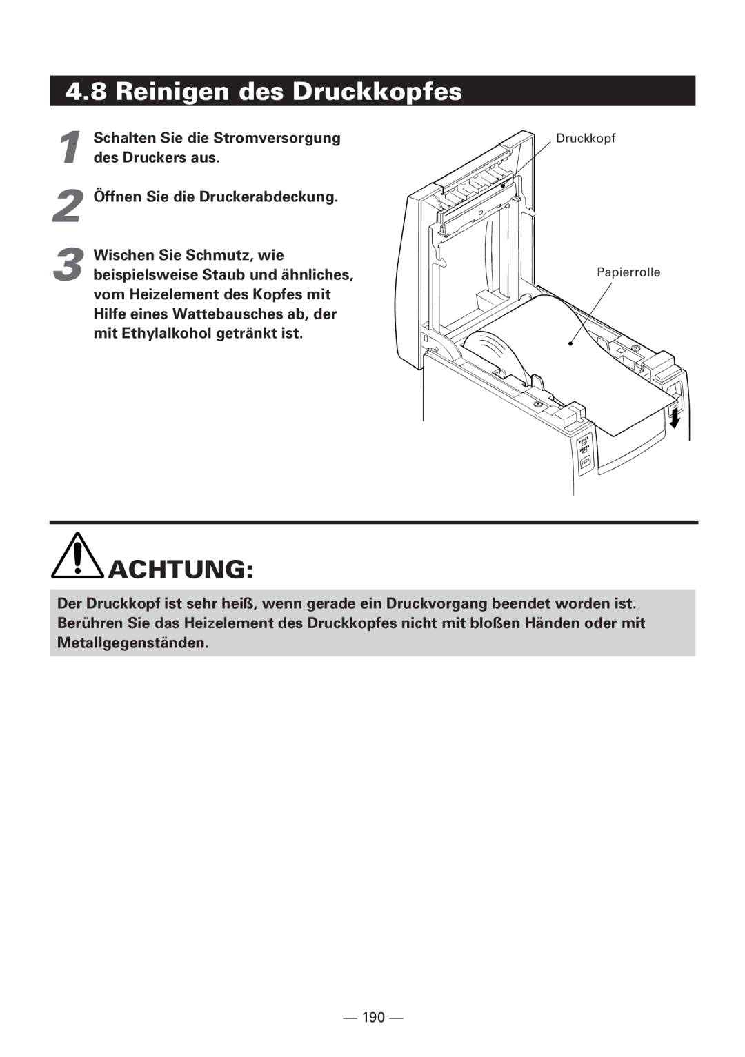 Citizen CBM1000 manual Reinigen des Druckkopfes 