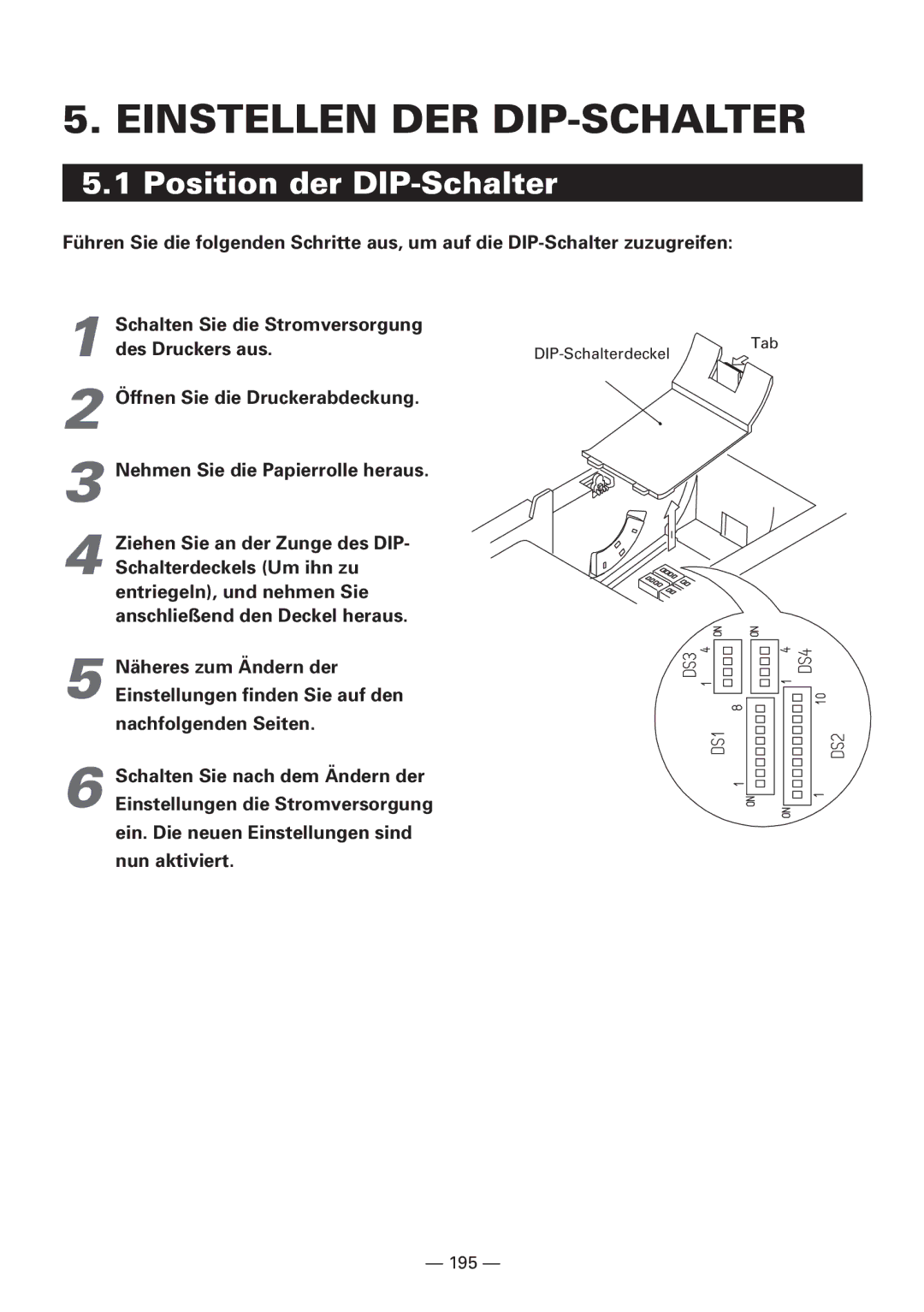 Citizen CBM1000 manual Einstellen DER DIP-SCHALTER, Position der DIP-Schalter 