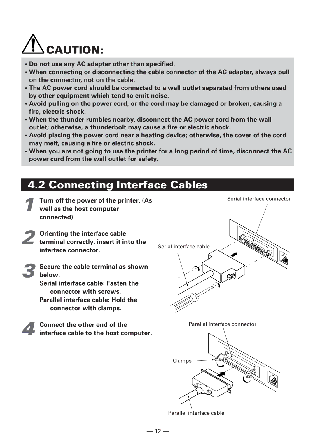 Citizen CBM1000 manual Connecting Interface Cables, Turn off the power of the printer. As, Interface connector 