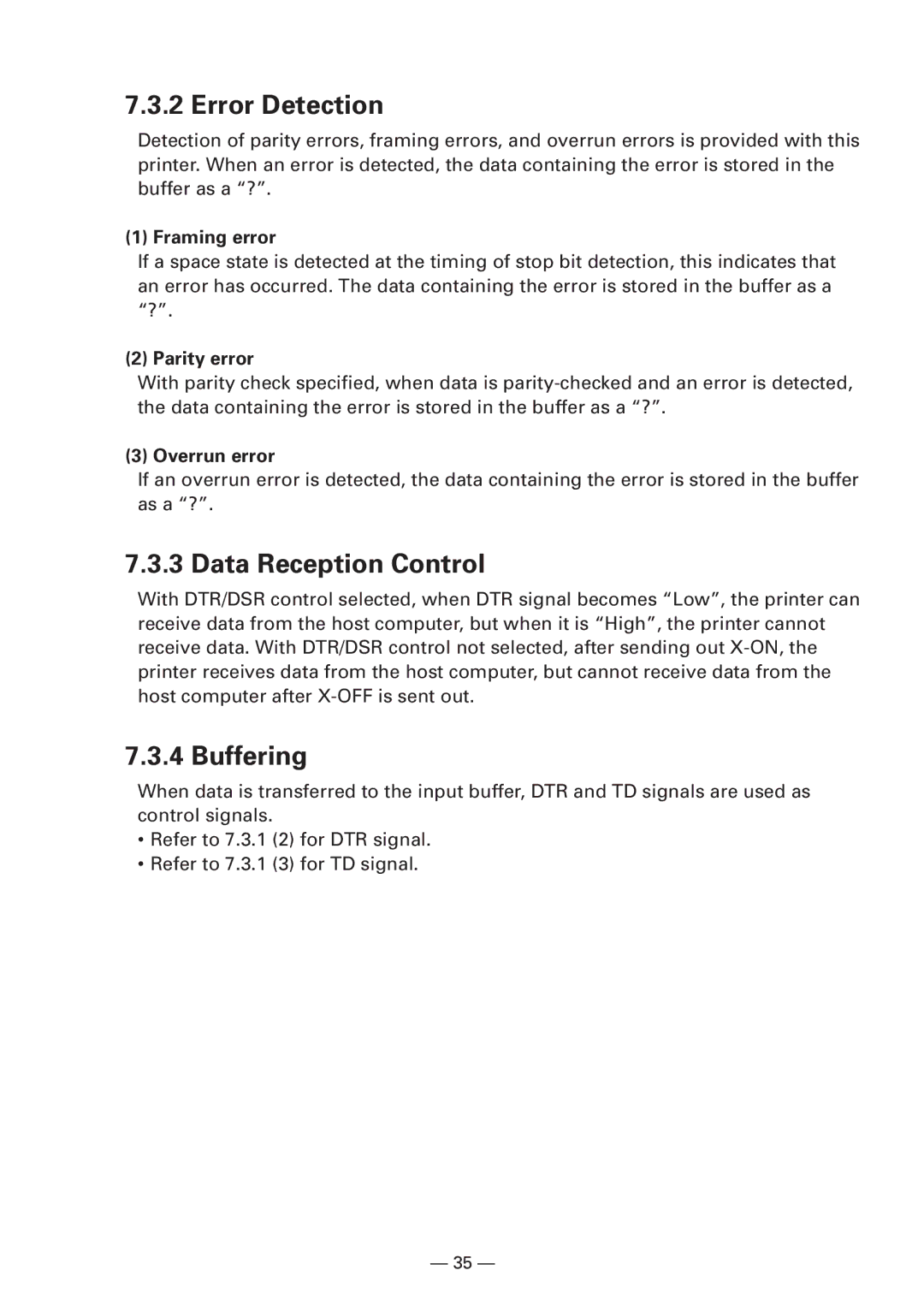 Citizen CBM1000 manual Error Detection, Framing error, Parity error, Overrun error 