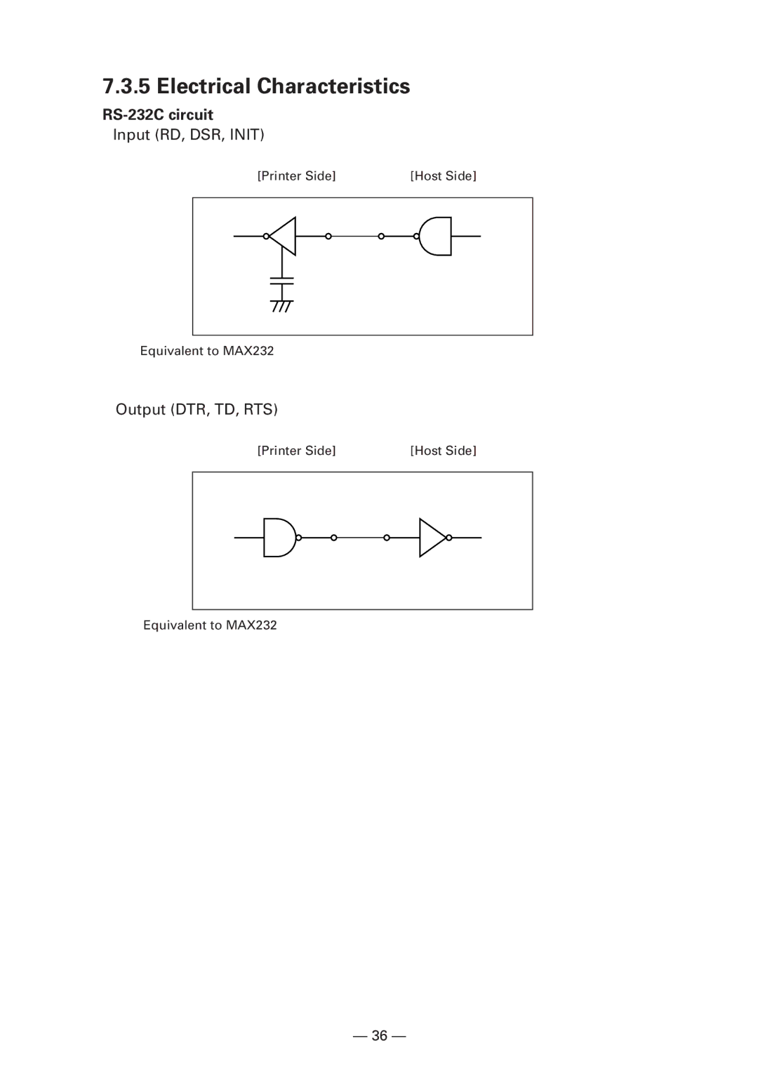 Citizen CBM1000 manual Electrical Characteristics, RS-232C circuit 