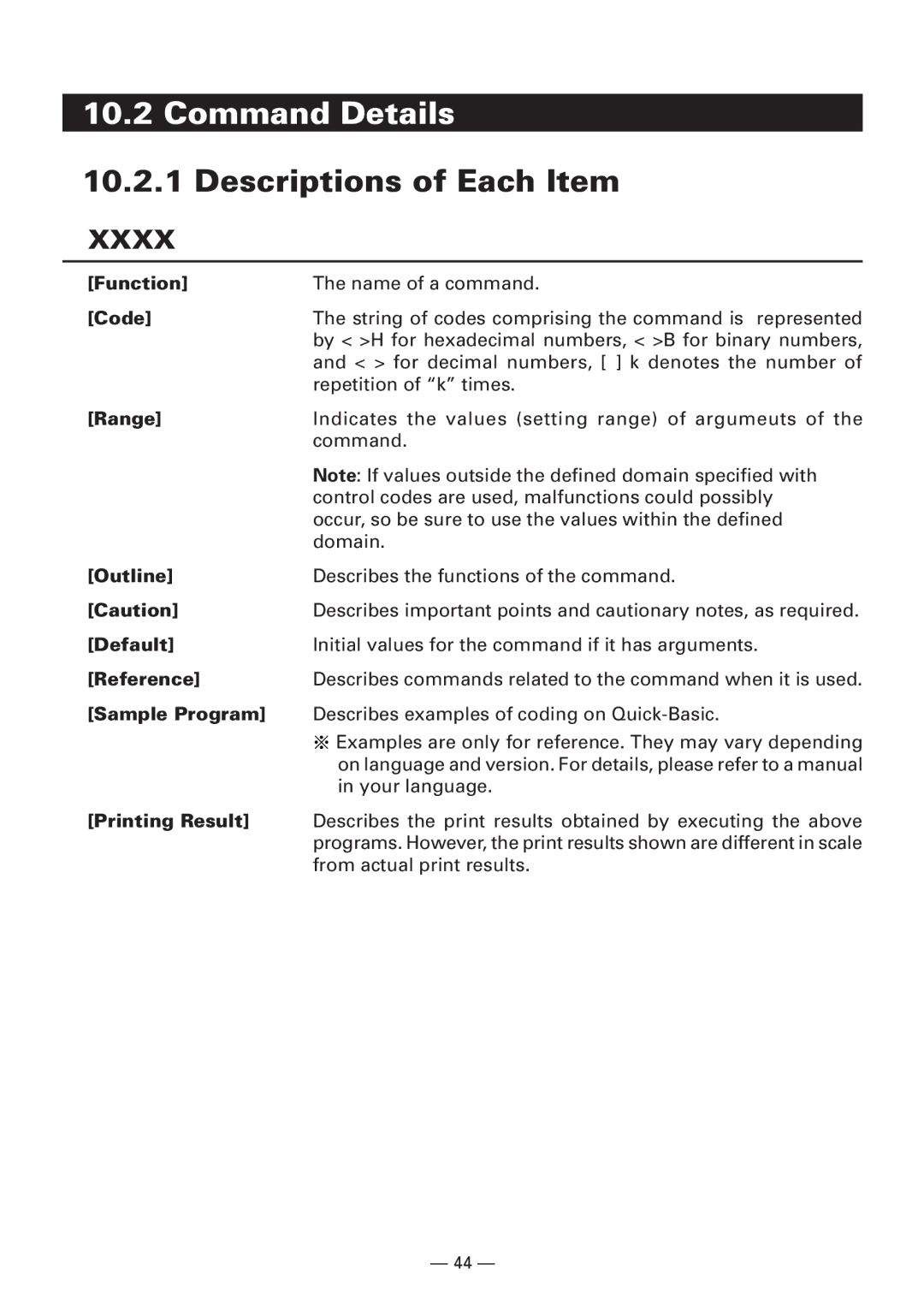 Citizen CBM1000 manual Command Details 