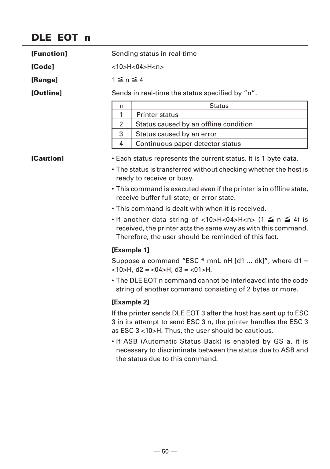 Citizen CBM1000 manual DLE EOT n, Range Outline, Example 