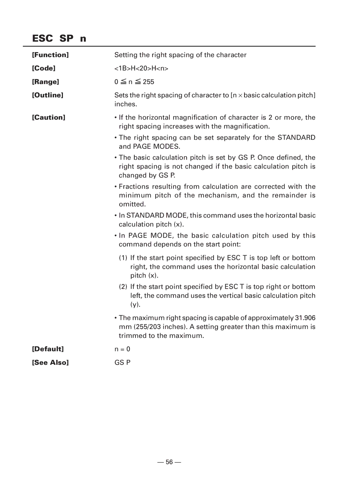 Citizen CBM1000 manual ESC SP n, Default See Also 