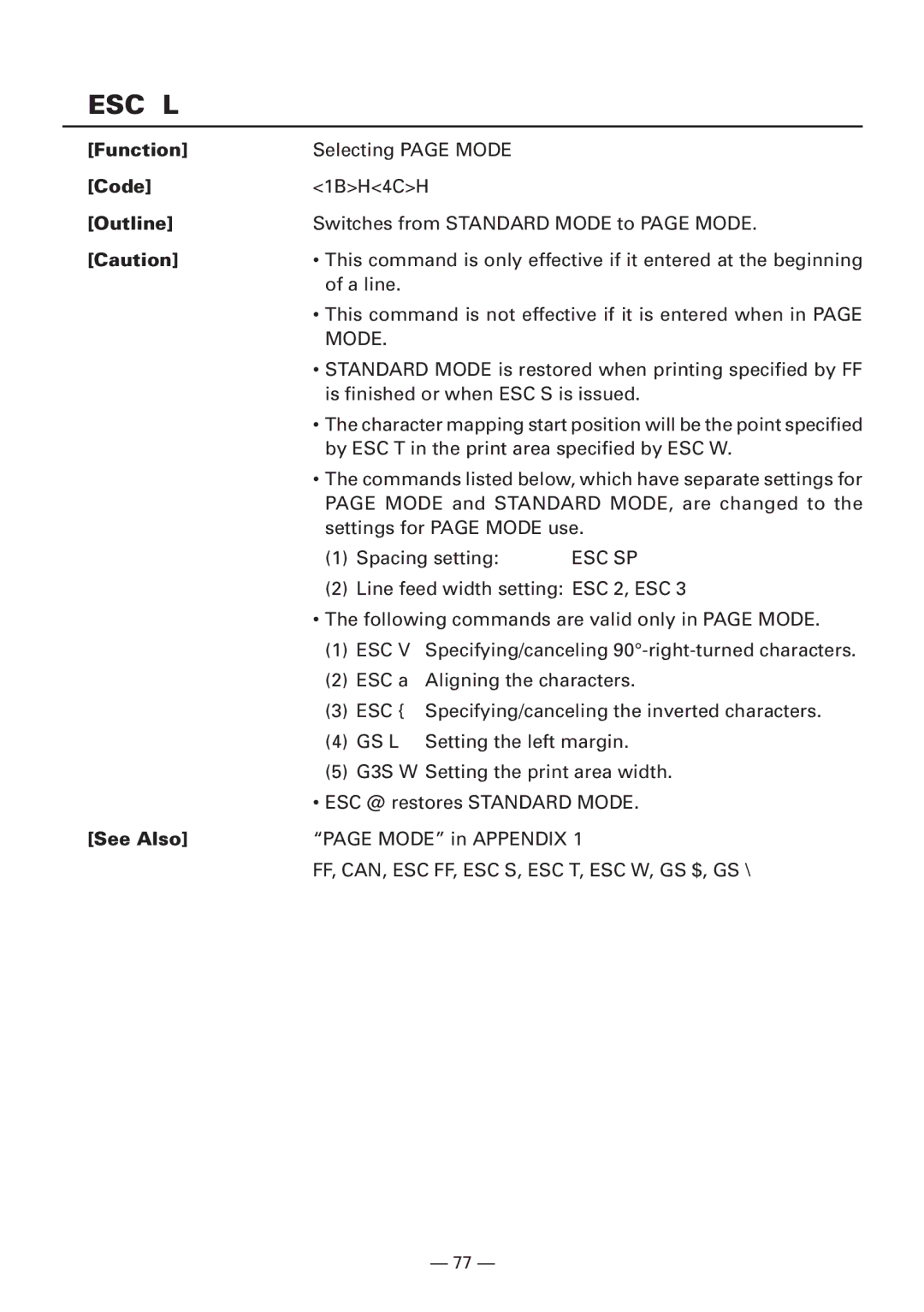 Citizen CBM1000 manual Esc L 