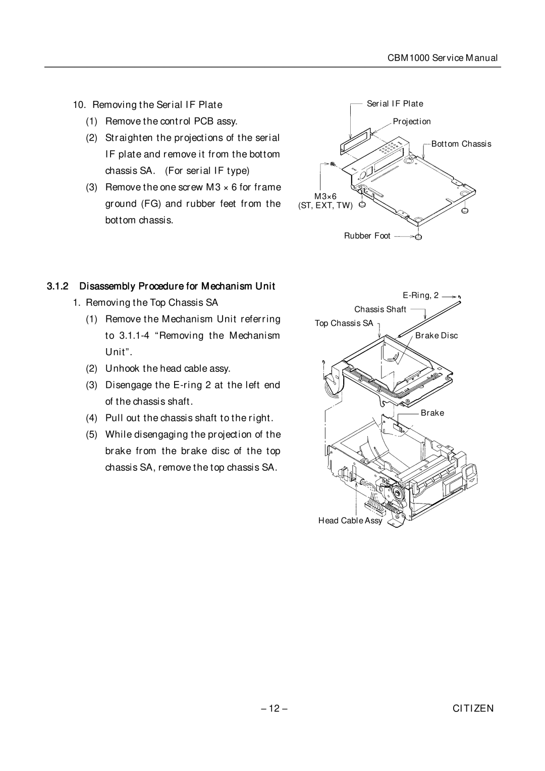 Citizen CBM1000 service manual Disassembly Procedure for Mechanism Unit 