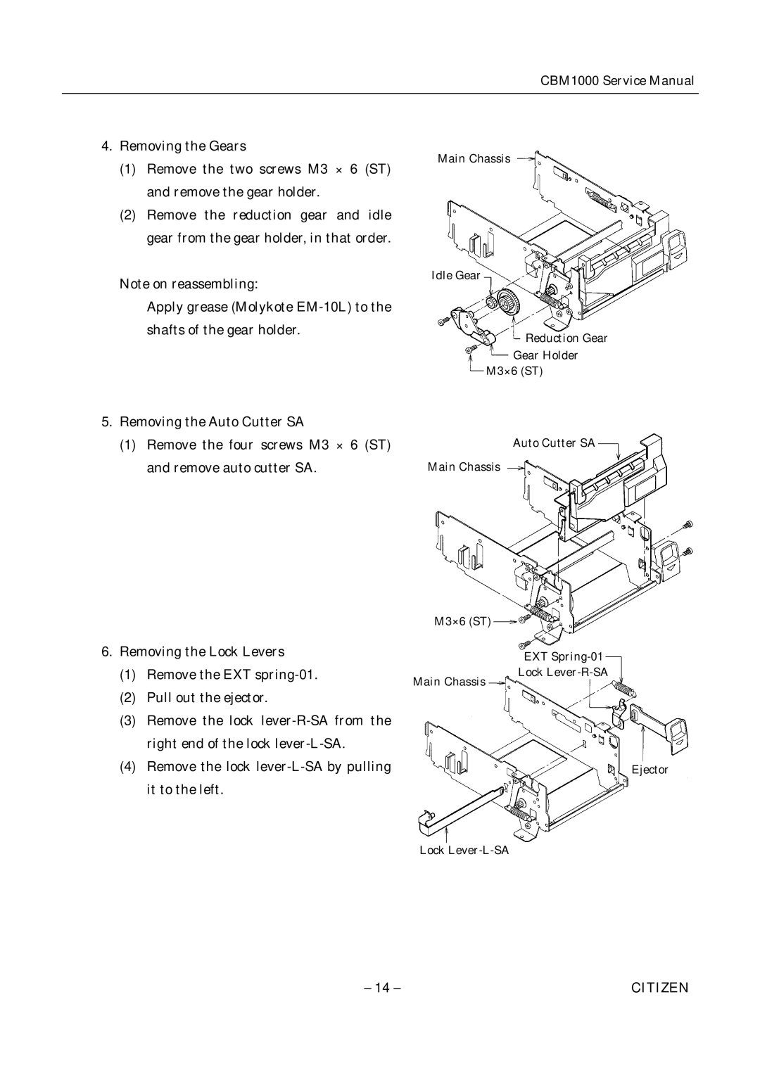 Citizen CBM1000 service manual Main Chassis Idle Gear Reduction Gear Gear Holder M3×6 ST 