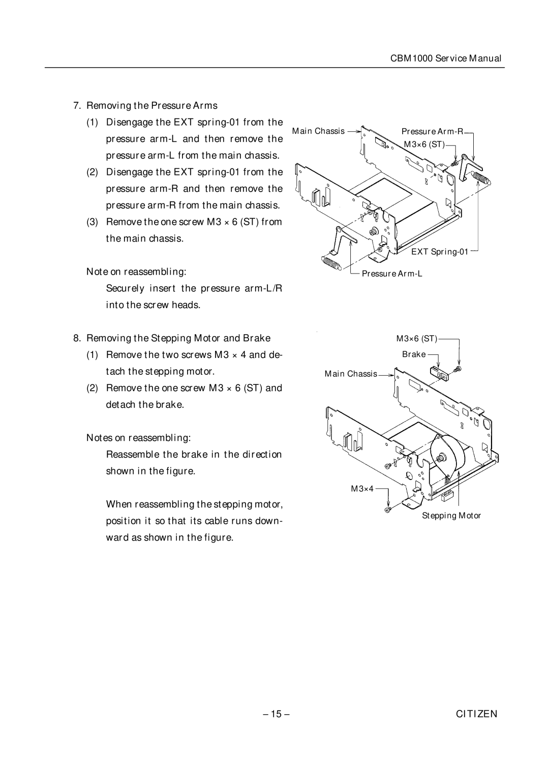 Citizen CBM1000 service manual Pressure Arm-R M3×6 ST EXT Spring-01 Pressure Arm-L 