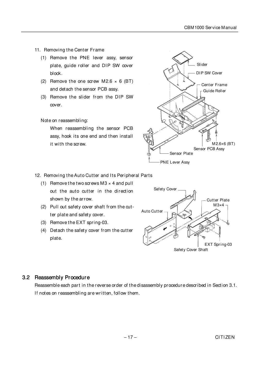 Citizen CBM1000 service manual Reassembly Procedure 