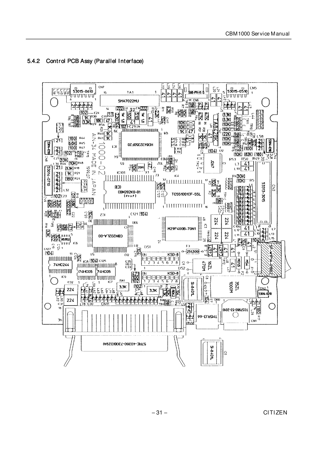 Citizen CBM1000 service manual Control PCB Assy Parallel Interface 