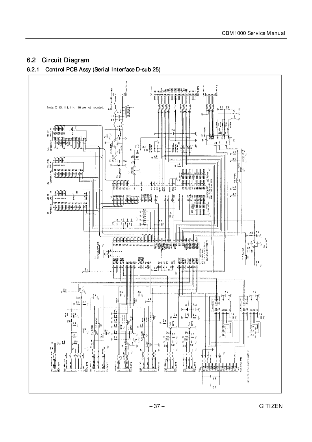 Citizen CBM1000 service manual Circuit Diagram, Control PCB Assy Serial Interface D-sub 