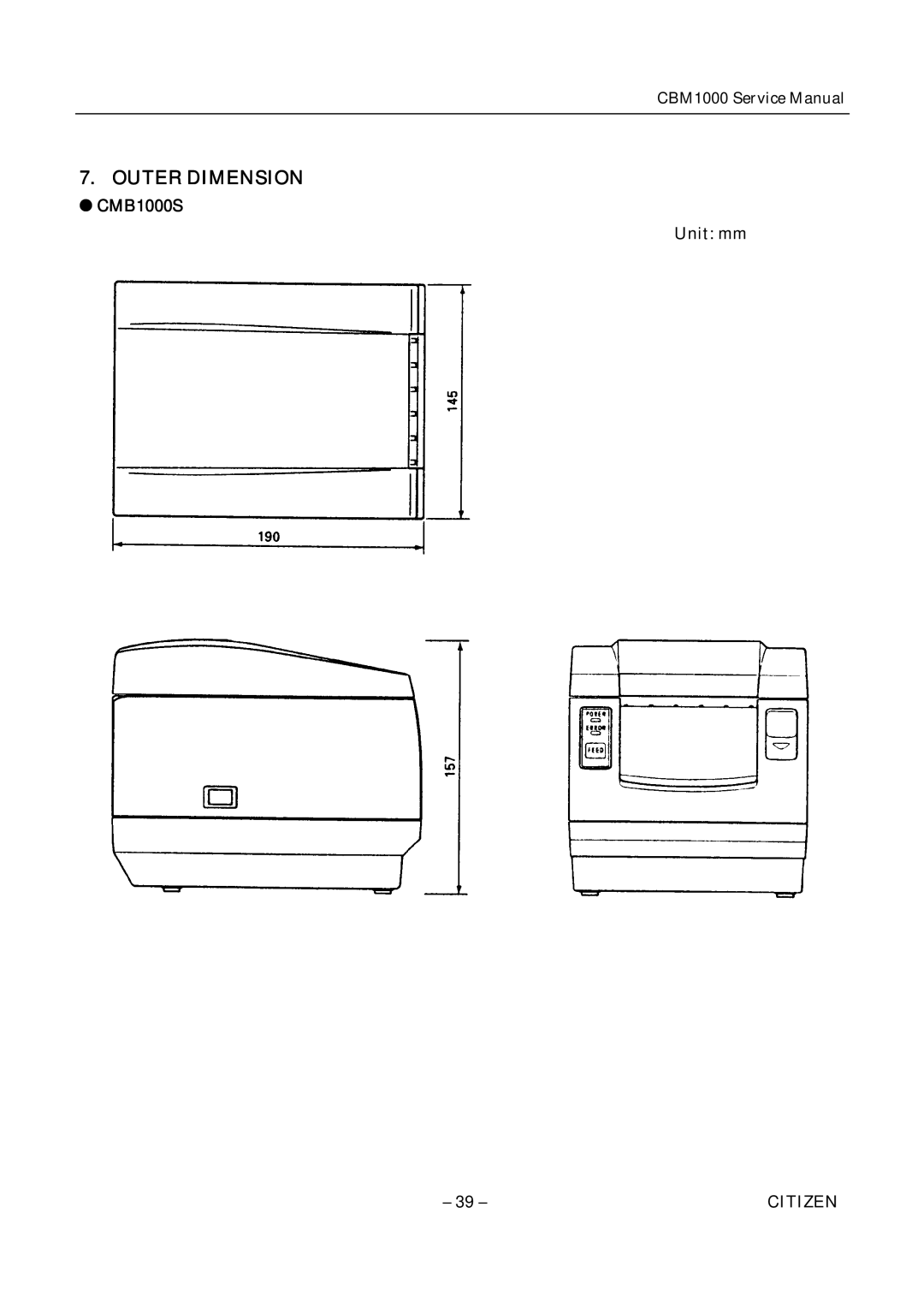 Citizen CBM1000 service manual Outer Dimension, CMB1000S 