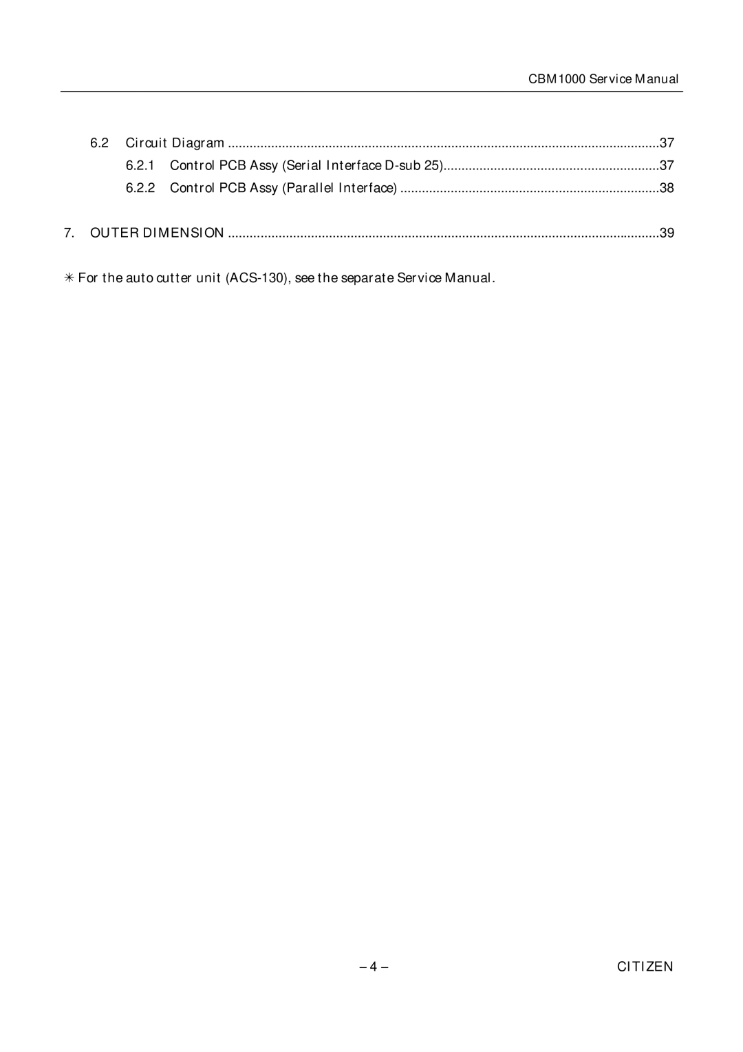 Citizen CBM1000 service manual Outer Dimension Citizen 