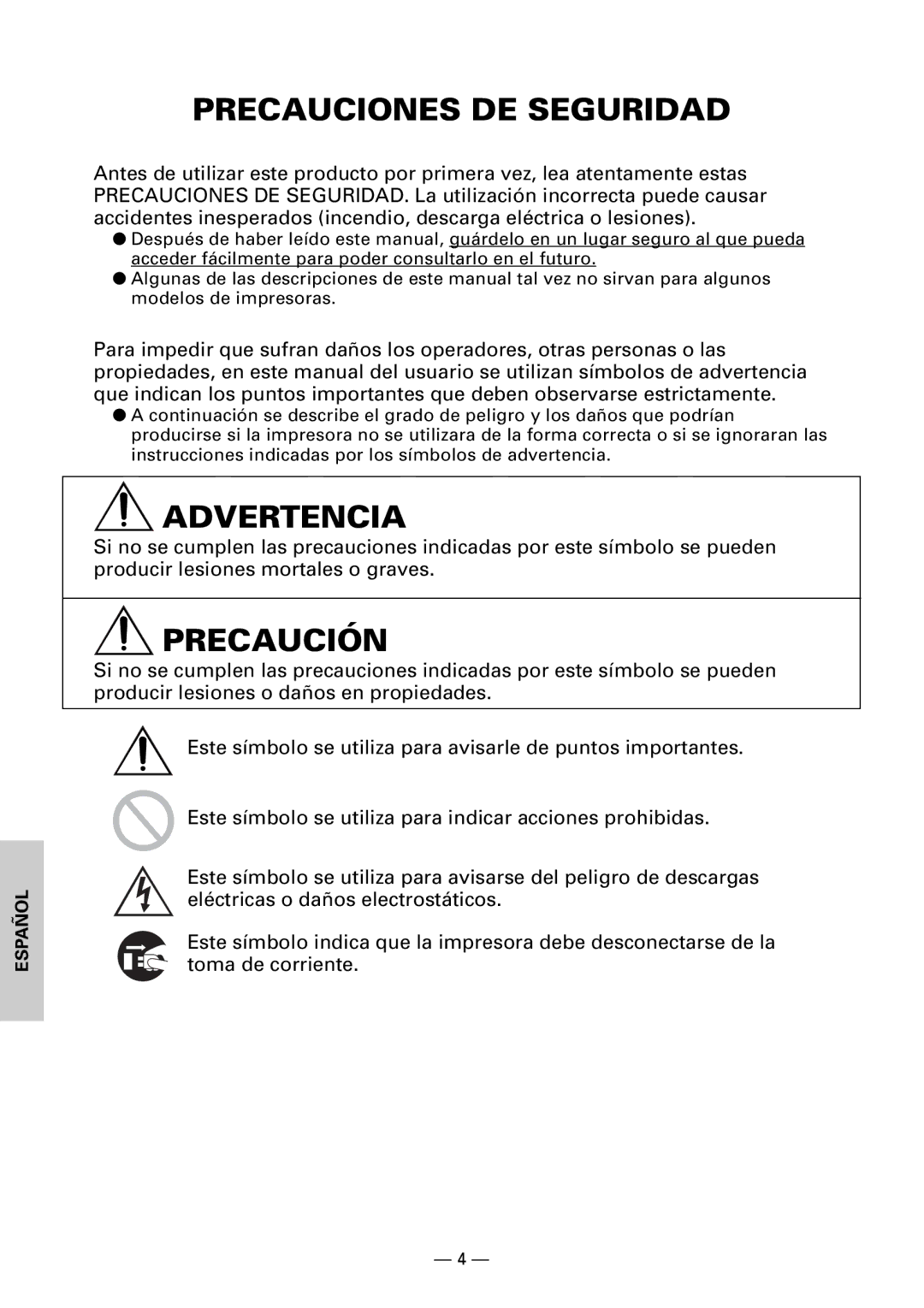 Citizen CBM1000II user manual Precauciones DE Seguridad, Advertencia, Precaución 