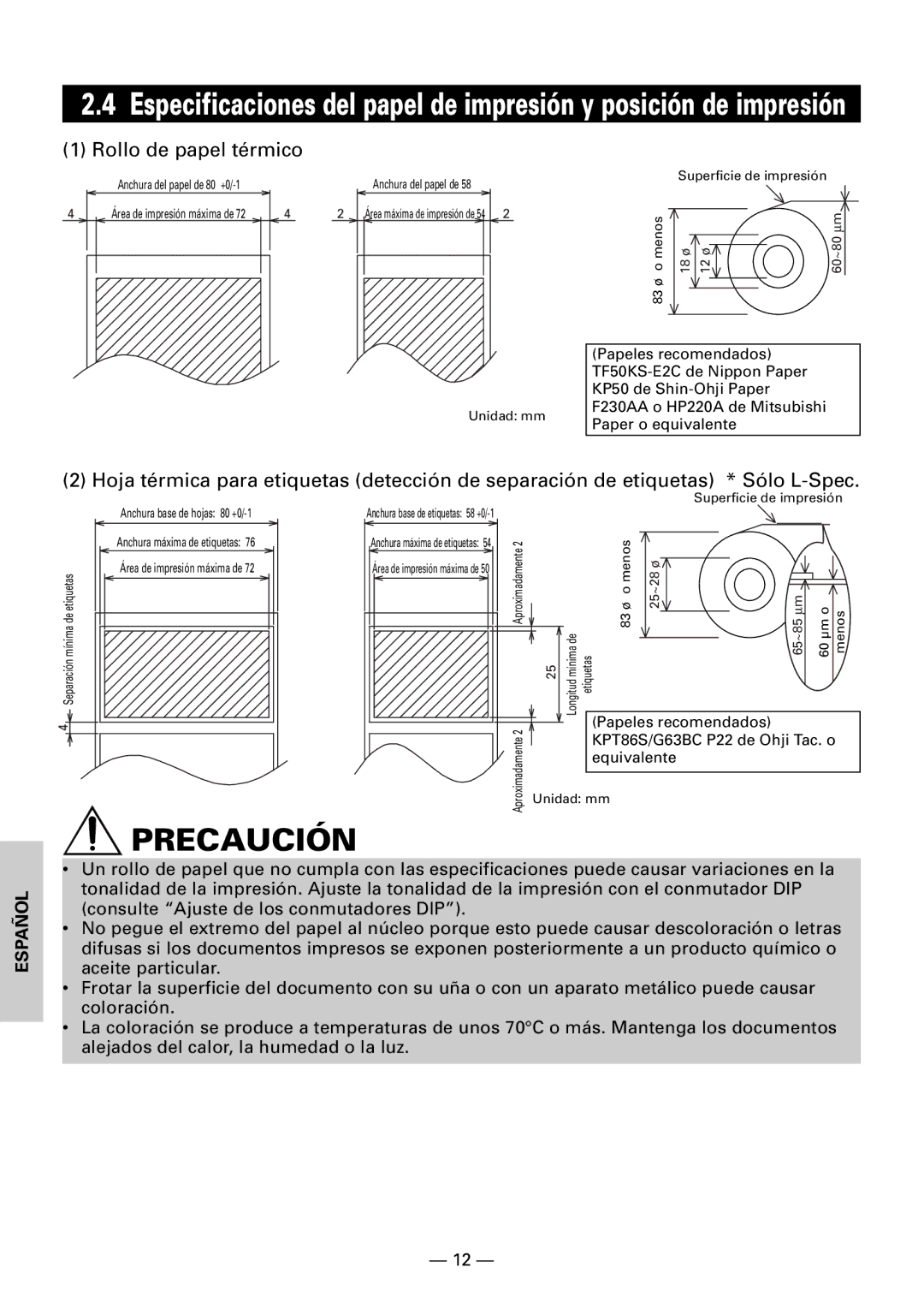 Citizen CBM1000II user manual Precaución, Rollo de papel térmico 