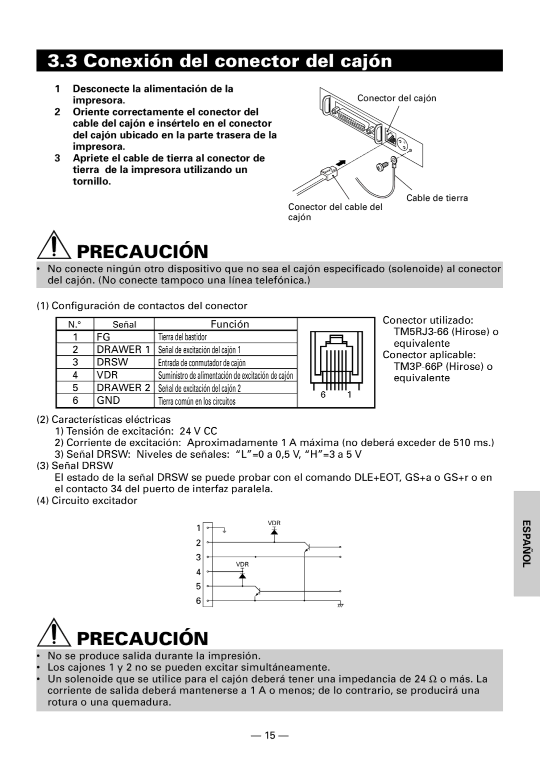 Citizen CBM1000II user manual Conexión del conector del cajón 