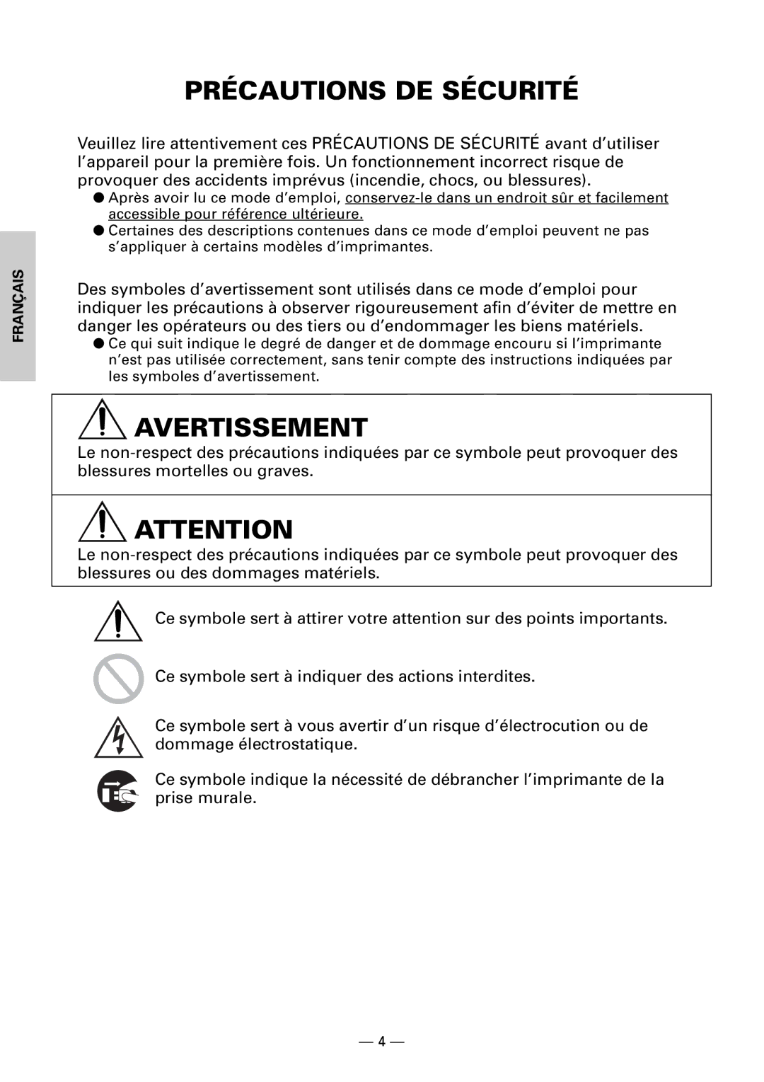 Citizen CBM1000II user manual Précautions DE Sécurité, Avertissement 