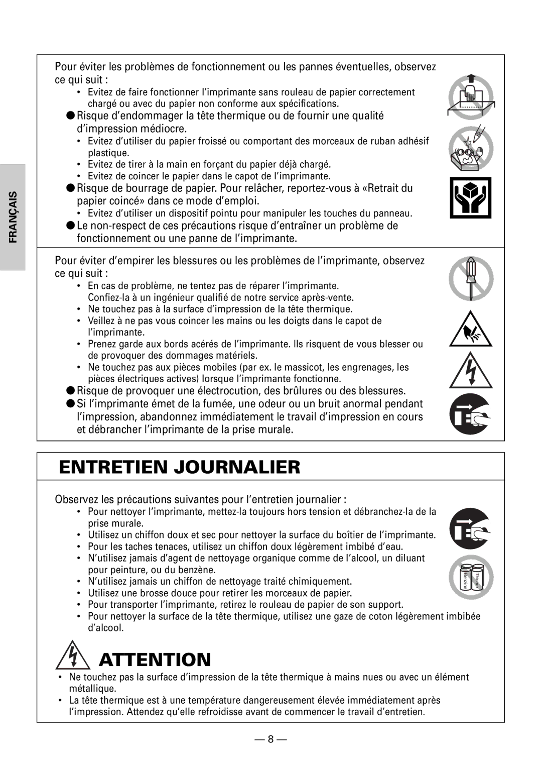 Citizen CBM1000II user manual Entretien Journalier 