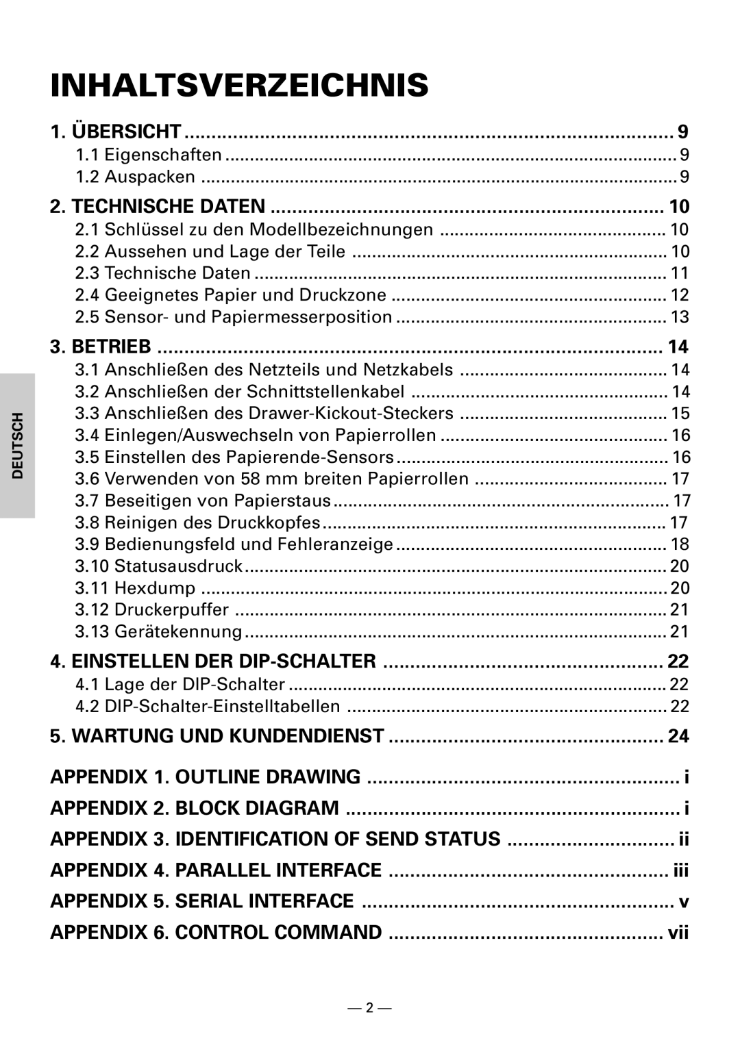 Citizen CBM1000II user manual Inhaltsverzeichnis 