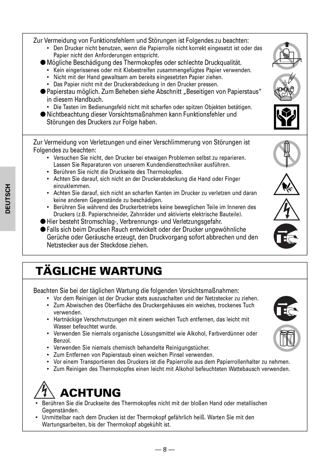 Citizen CBM1000II user manual Tägliche Wartung 