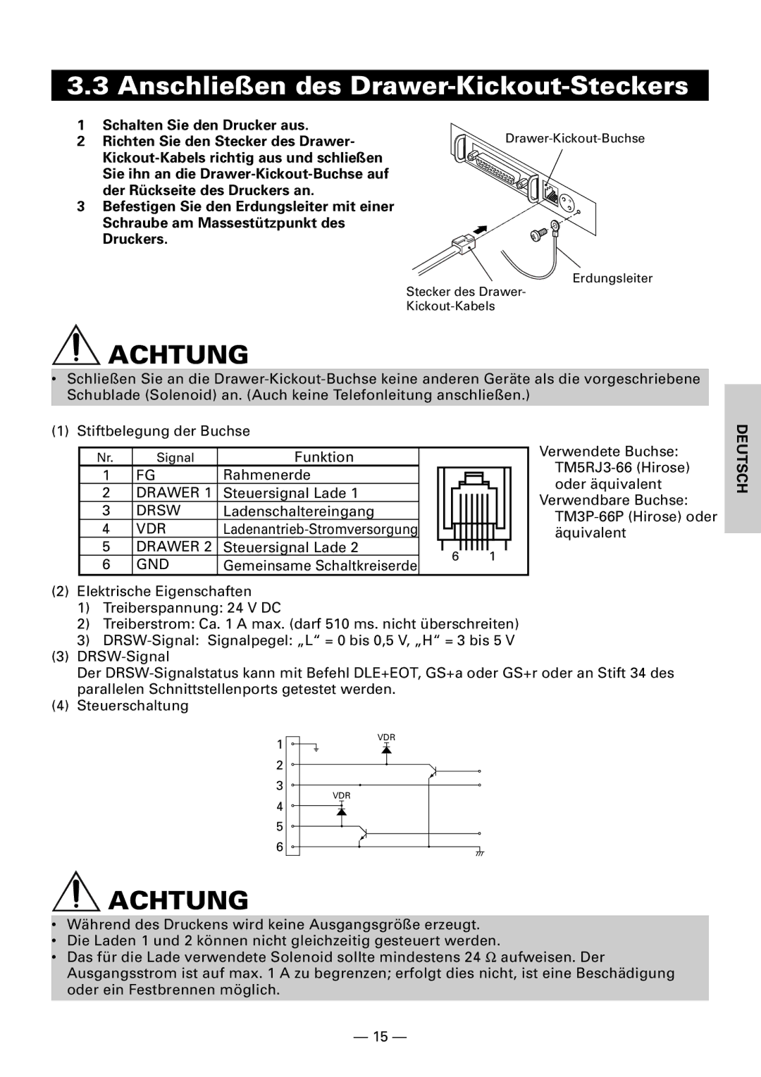 Citizen CBM1000II user manual Anschließen des Drawer-Kickout-Steckers, Schalten Sie den Drucker aus 