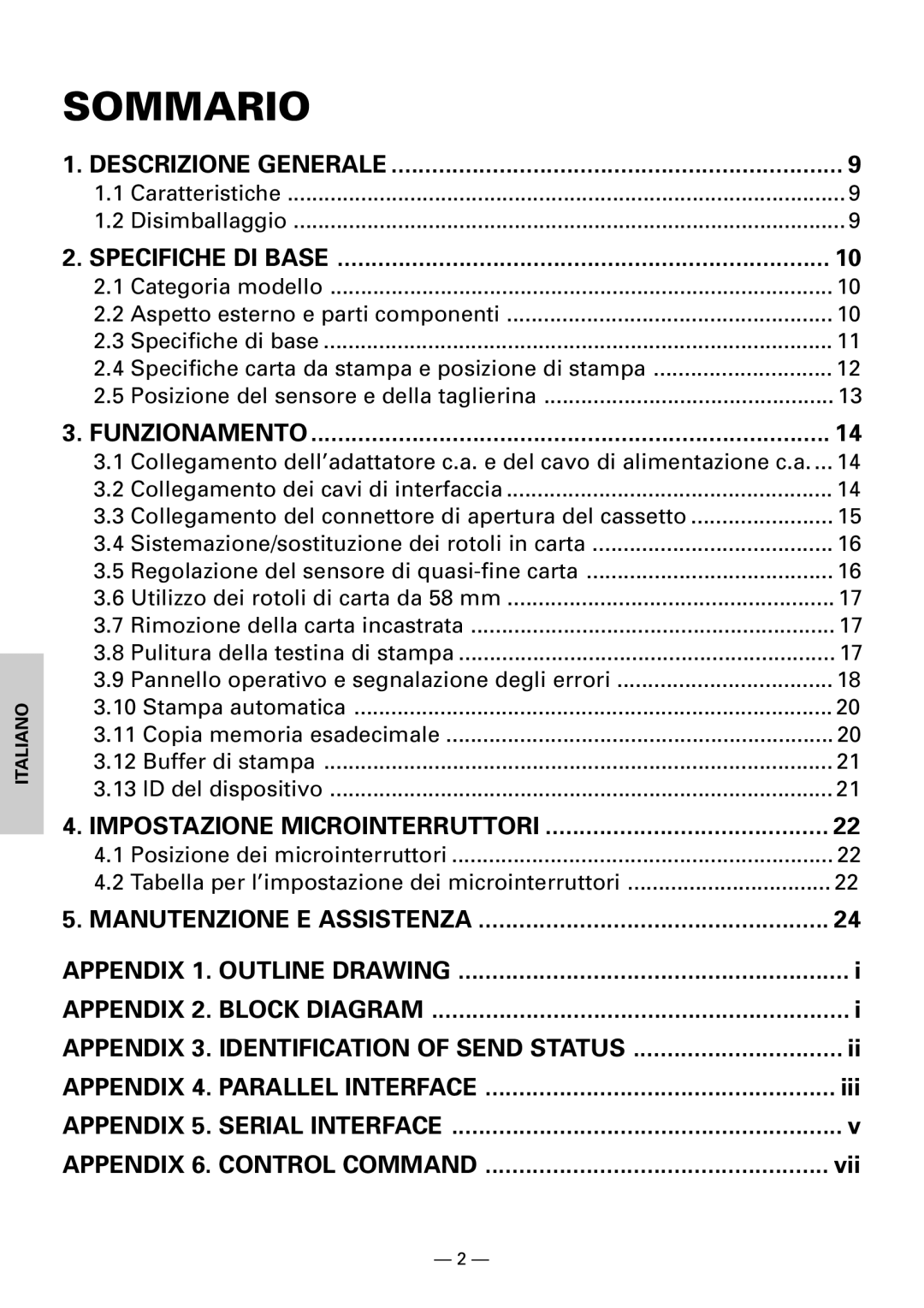 Citizen CBM1000II user manual Sommario, Caratteristiche Disimballaggio, Categoria modello, Specifiche di base 