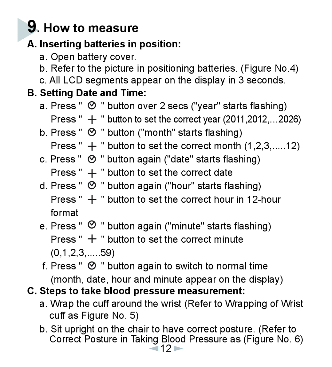 Citizen ch-17 manual How to measure, Inserting batteries in position, Setting Date and Time 