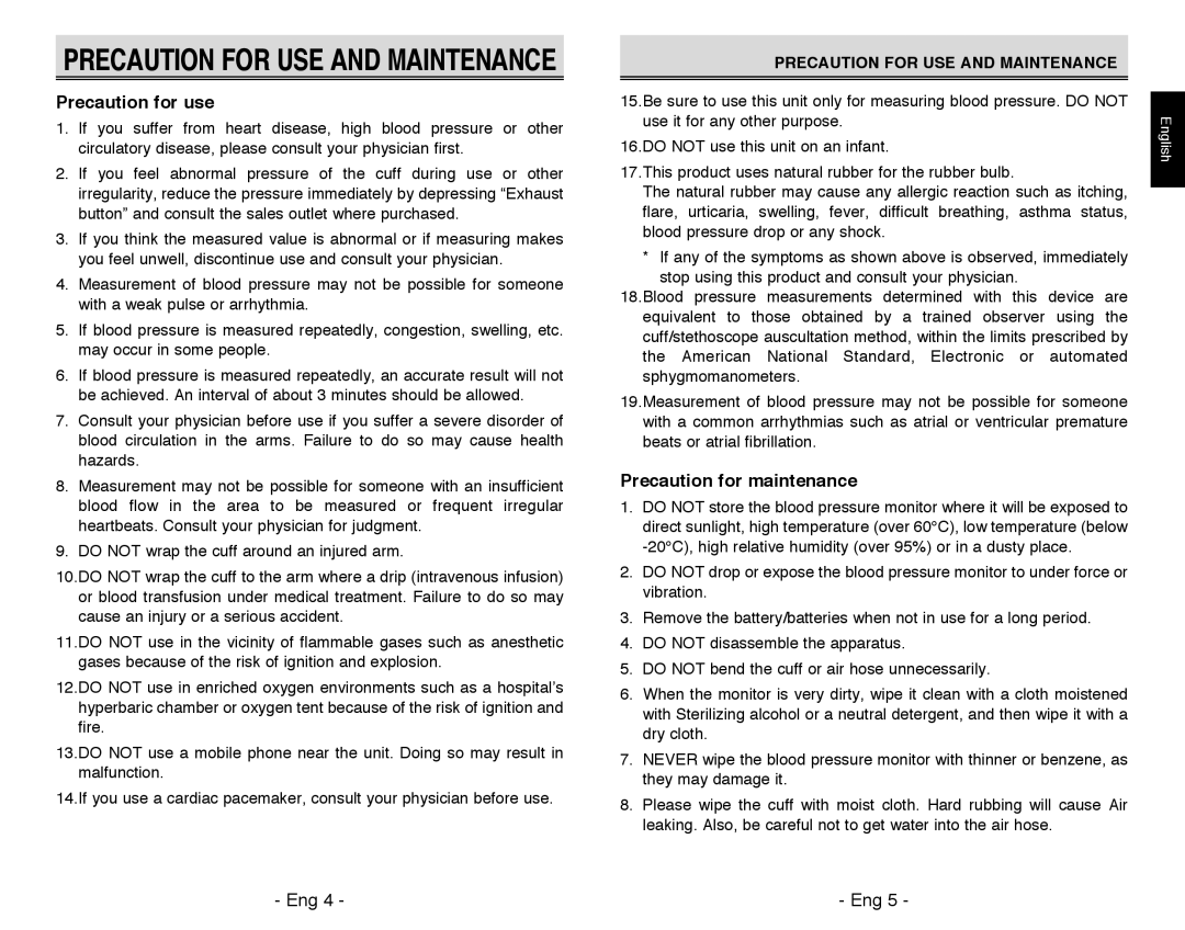 Citizen REF CH-311B instruction manual Precaution for USE and Maintenance, Precaution for use, Precaution for maintenance 