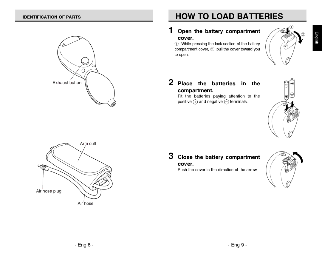 Citizen REF CH-311B HOW to Load Batteries, Open the battery compartment Cover, Place the batteries in the compartment 