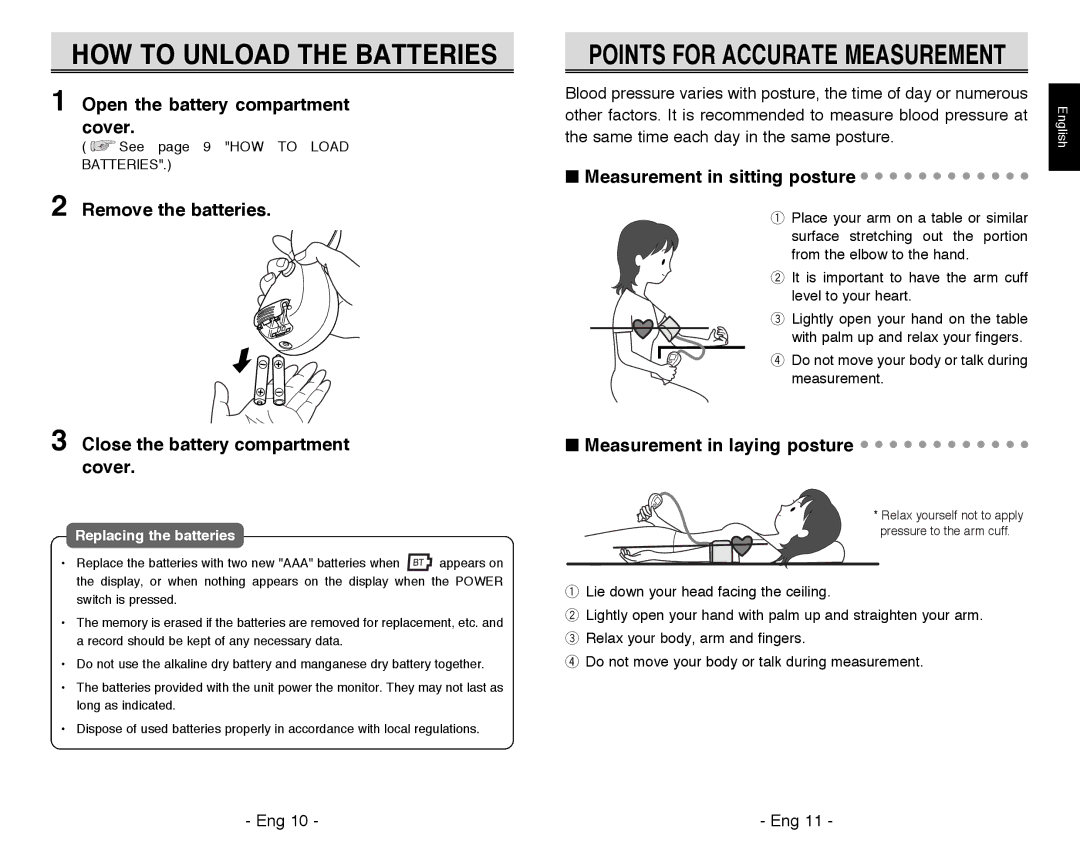 Citizen REF CH-311B HOW to Unload the Batteries, Points for Accurate Measurement, Remove the batteries 