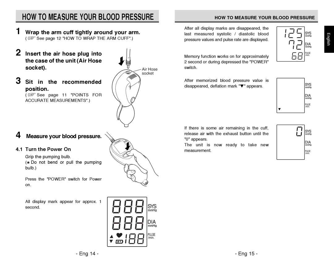 Citizen CH-311B HOW to Measure Your Blood Pressure, Wrap the arm cuff tightly around your arm, Measure your blood pressure 