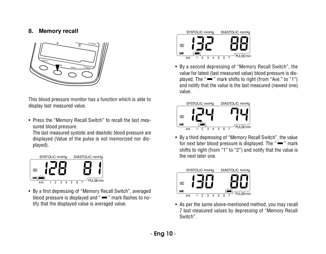 Citizen CH-403C instruction manual Memory recall 