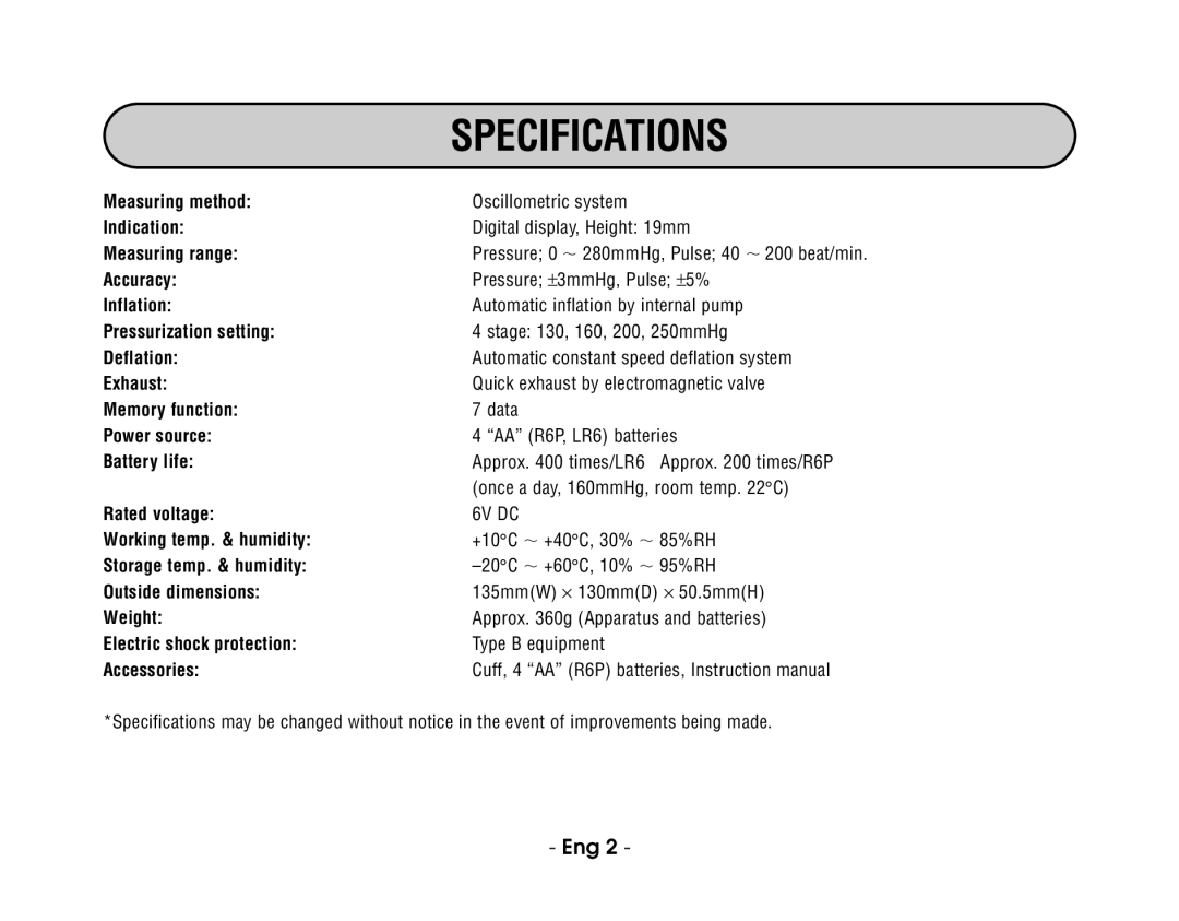 Citizen CH-403C instruction manual Specifications 